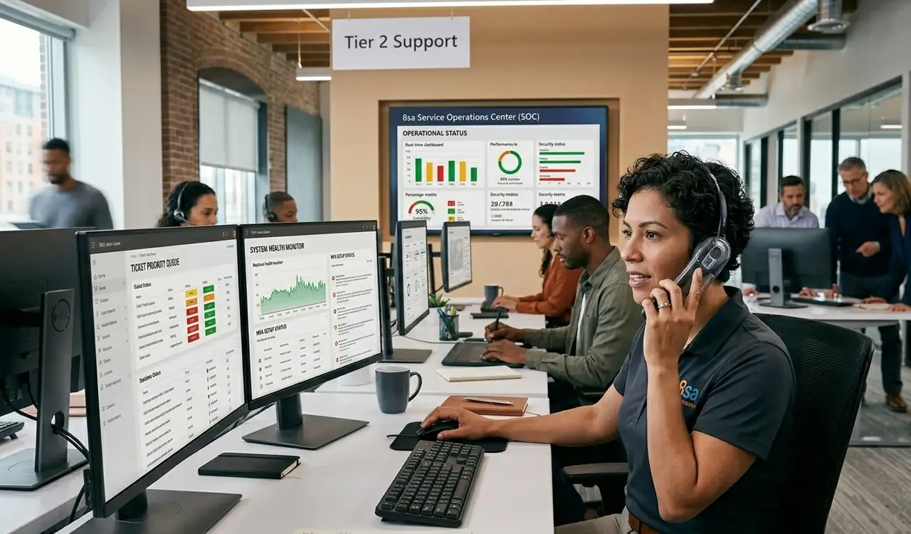 Conteúdo sobre como funciona o service desk na pratica da empresa de TI 8sa e suporte de TI para empresas